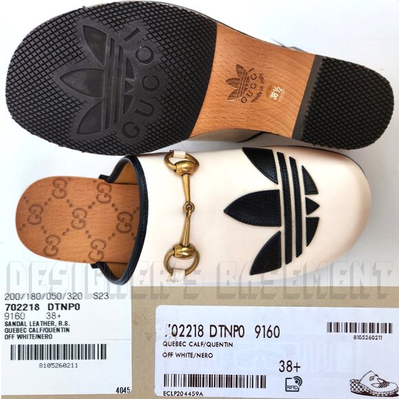 GUCCI x Adidas 38.5EU - 8.5US white Leather Trefoil logo GG platform Clogs shoes - Picture 7 of 14